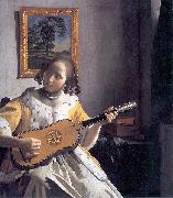 Johannes Vermeer Youg woman playing a guitar USA oil painting artist